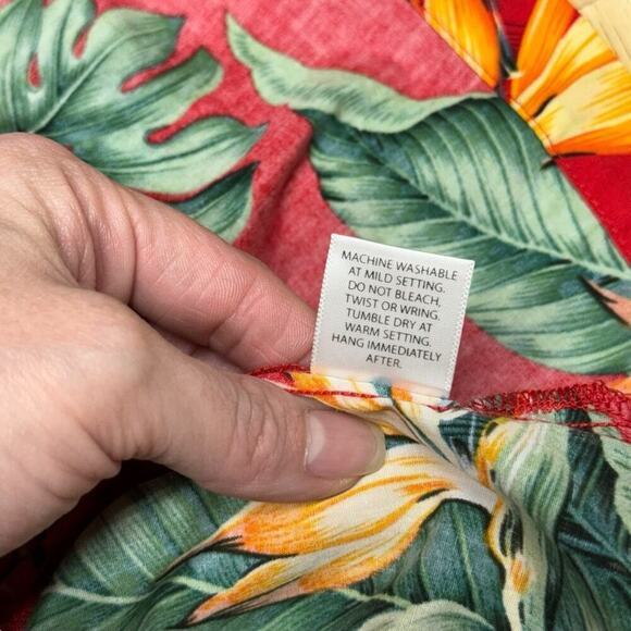 Go Barefoot Hawaiian Shirt Made In USA Red Monstera Print Single Stitch Size 3XL - Picture 14 of 16